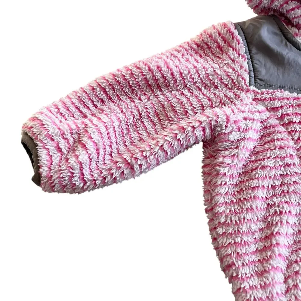 The North Face girls  Oso pink stripe polar fleece hooded jacket size 3-6 mos
